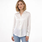 Women's Satin Blouse Long Sleeve Button-Down Point Collar Relaxed Fit