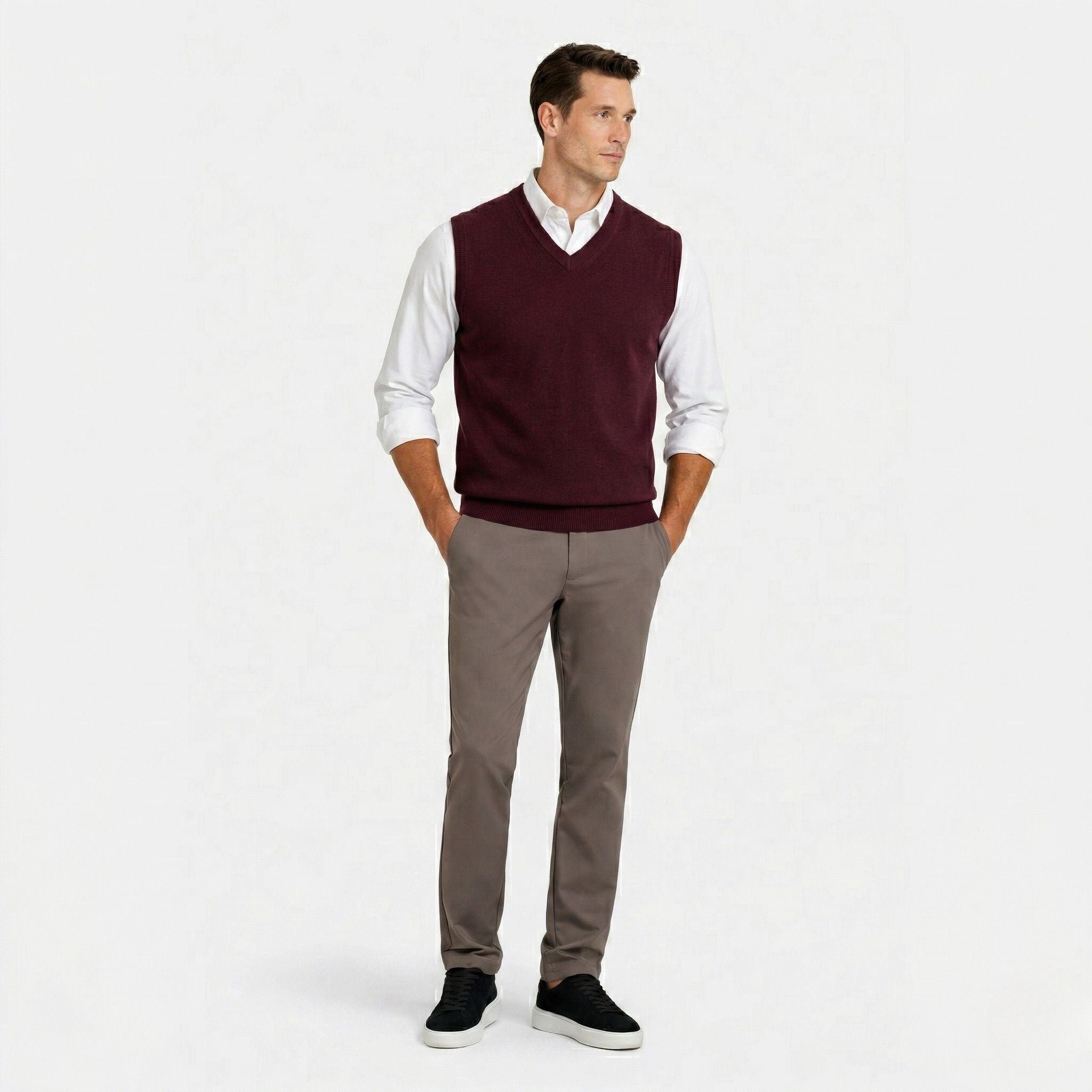 Men's Fine Knit Jumper Vest V-Neck Regular Fit