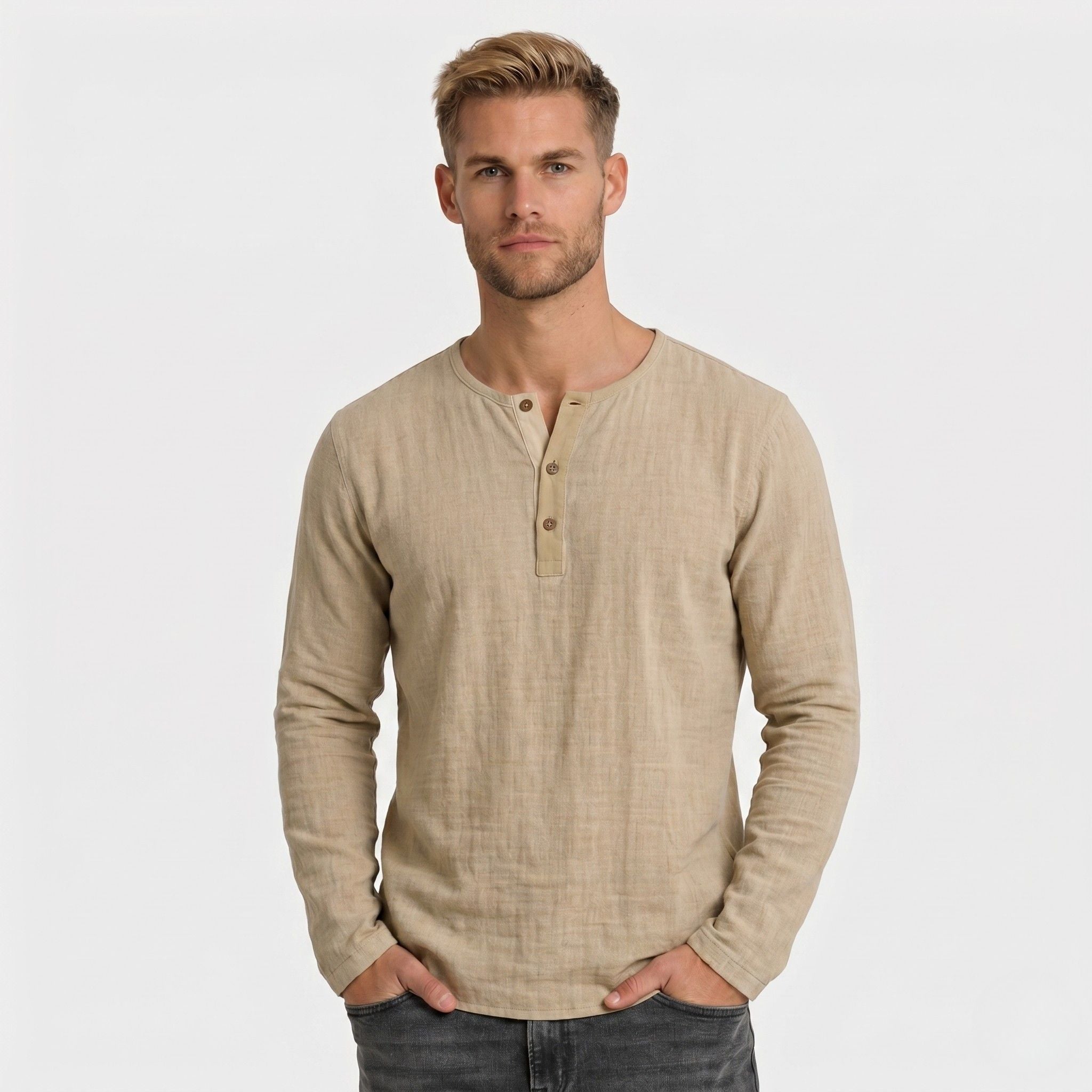 Men's Henley Shirt Long Sleeve Regular Fit