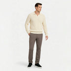 Men's Knit Polo Ribbed Long Sleeve Open Collar Regular Fit