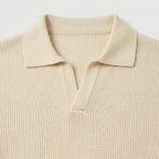 Men's Knit Polo Ribbed Long Sleeve Open Collar Regular Fit