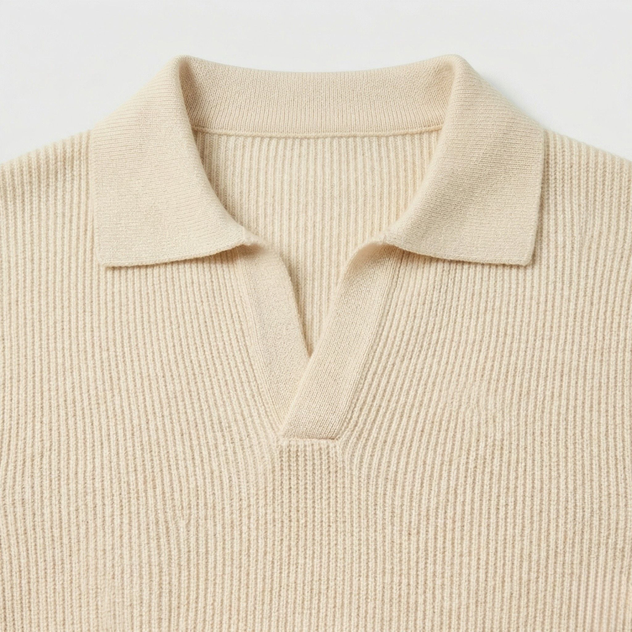 Men's Knit Polo Ribbed Long Sleeve Open Collar Regular Fit