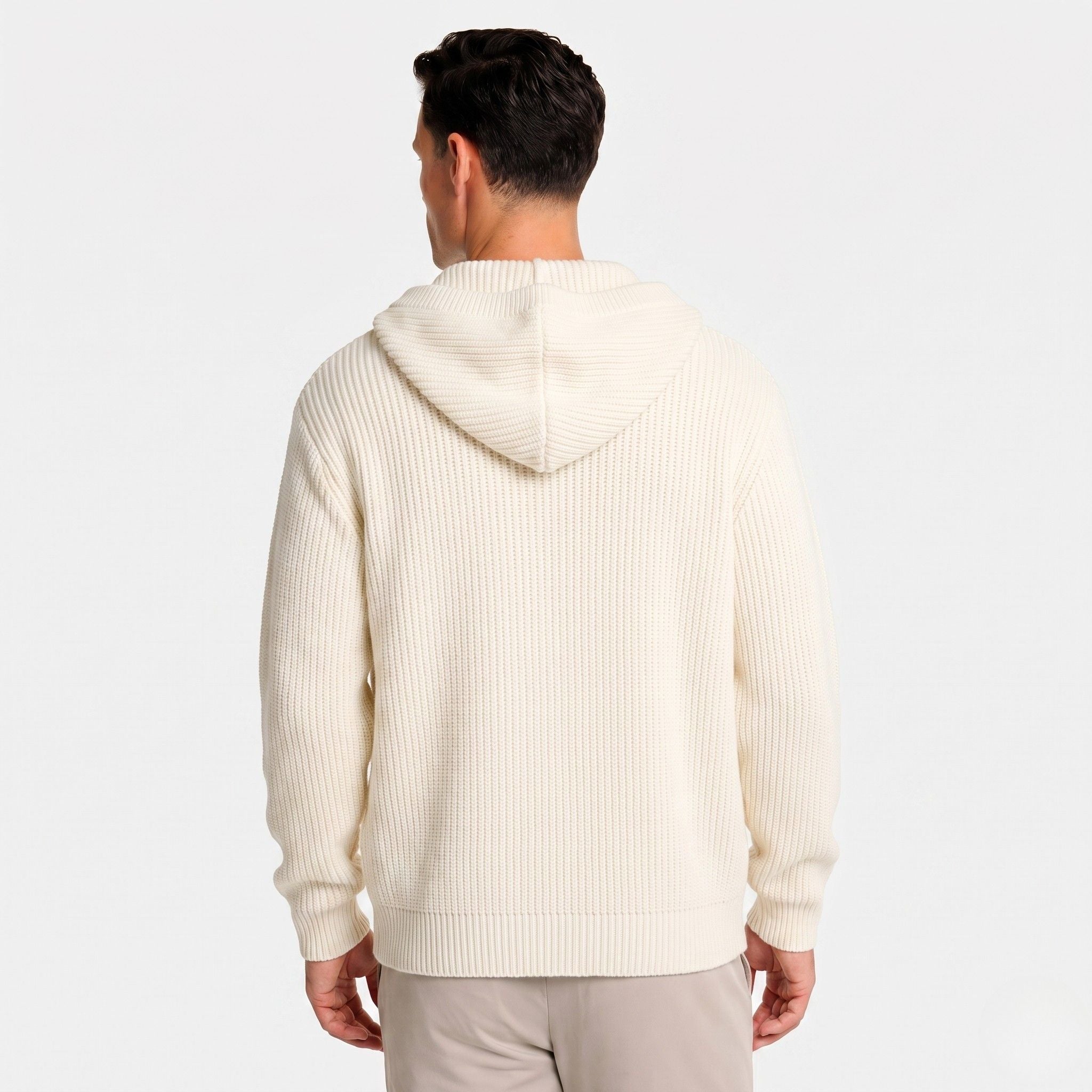 Men's Knit Cardigan Ribbed Hooded Button-Front Regular Fit