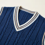 Men's Classic Knit Jumper V Neck Cable Wool Business Wear
