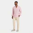 Men's Henley Shirt Long Sleeve Mandarin Collar Regular Fit