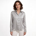 Women's Satin Blouse Long Sleeve Button-Down Point Collar Relaxed Fit