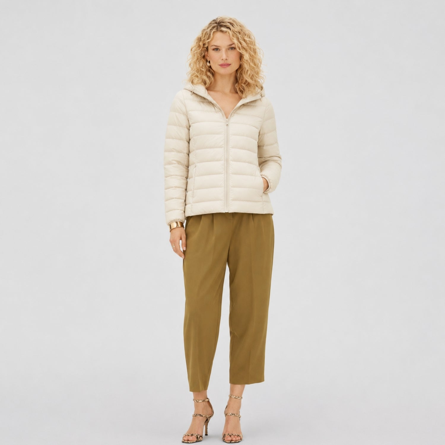 Women's Lightweight Padded Jacket Hooded Zip-Up Regular Fit