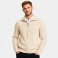 Men's Knit Cardigan Full-Zip Funnel Neck Ribbed Regular Fit