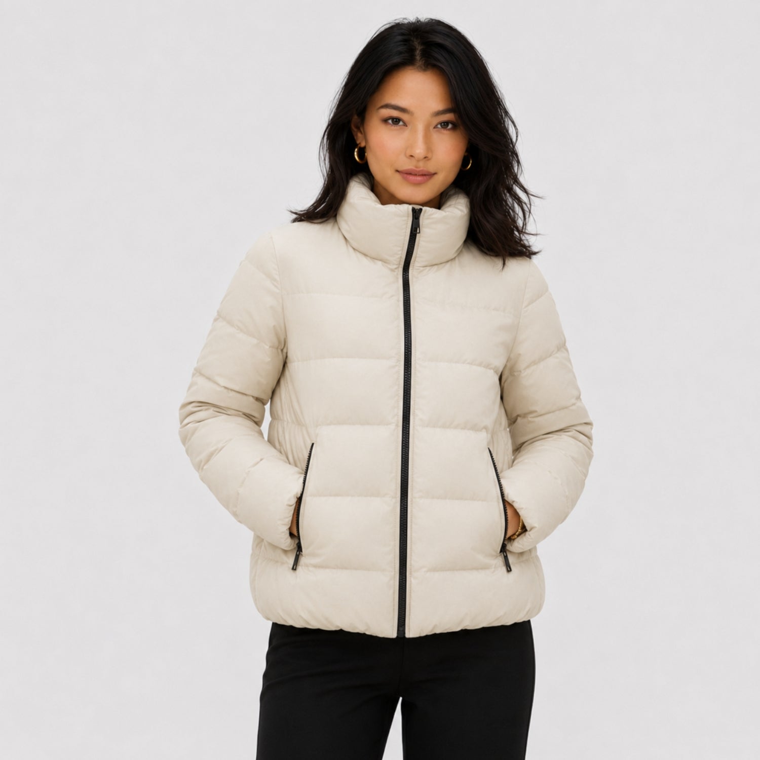 Women's Puffer Jacket Funnel Neck Regular Fit