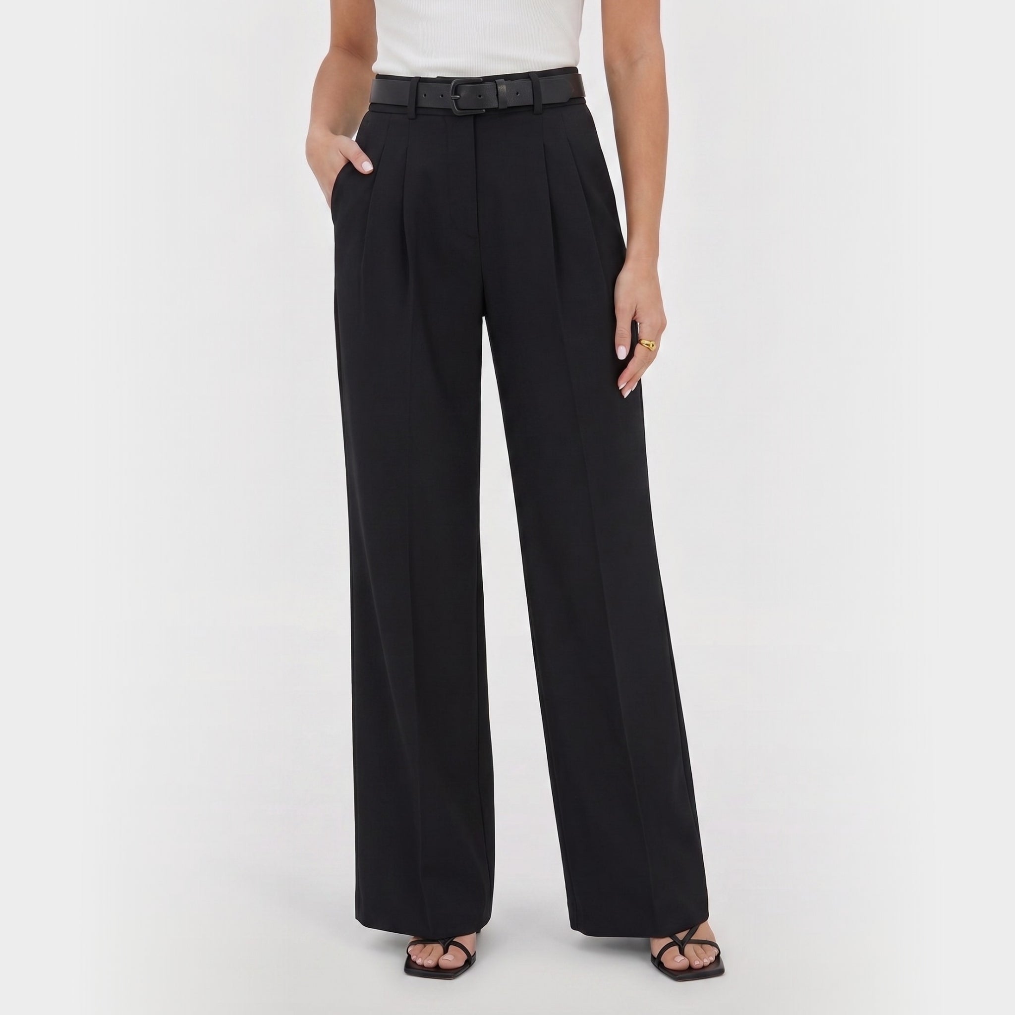 Women's High-Waist Trousers Double-Pleat Wide-Leg Fit