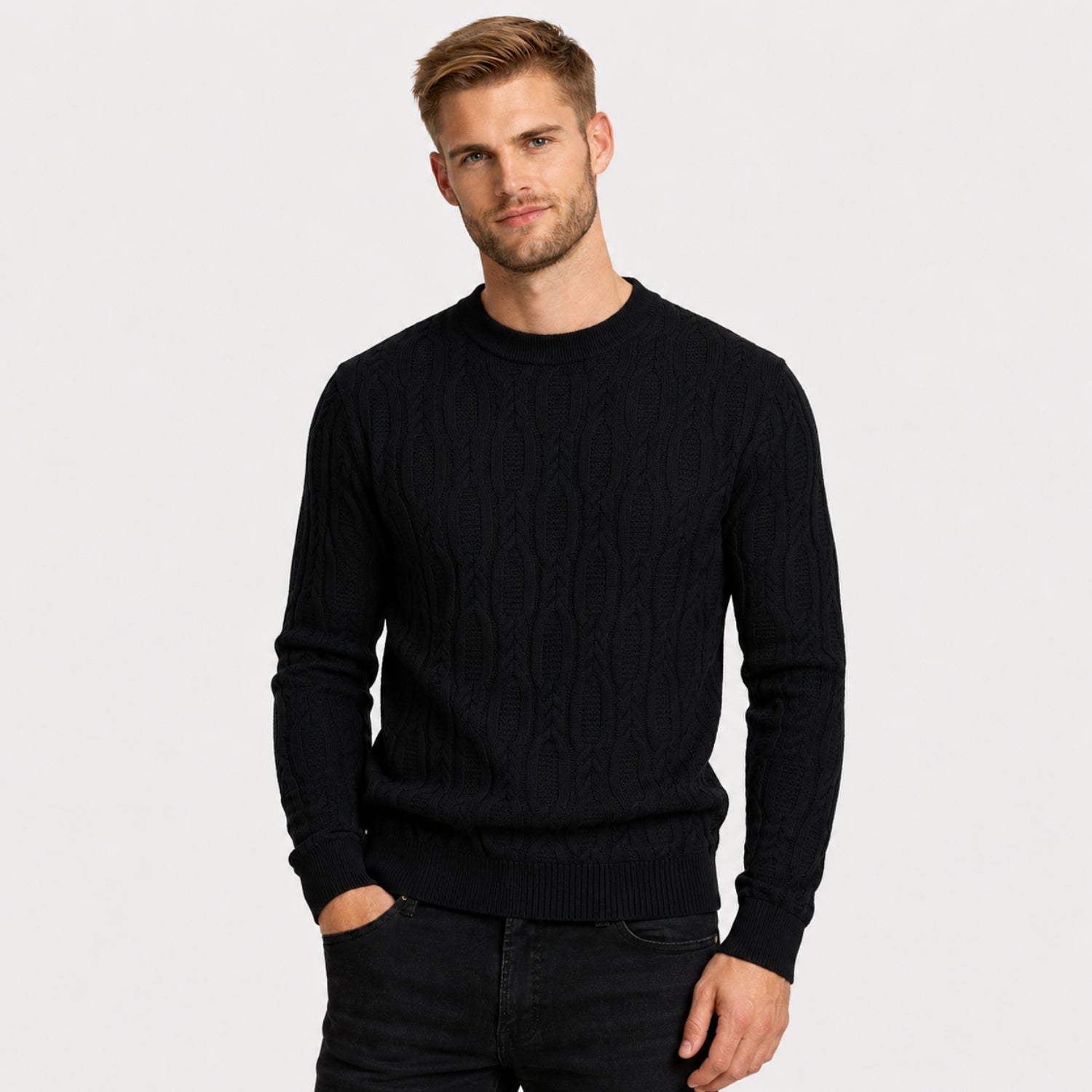 Men's Jumper Crew Neck Cable Knit Regular Fit