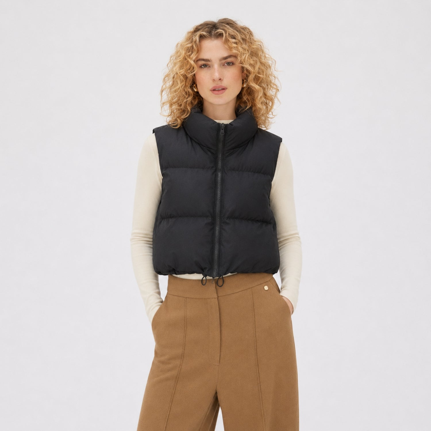 Women's Cropped Puffer Vest Zip-Up Regular Fit