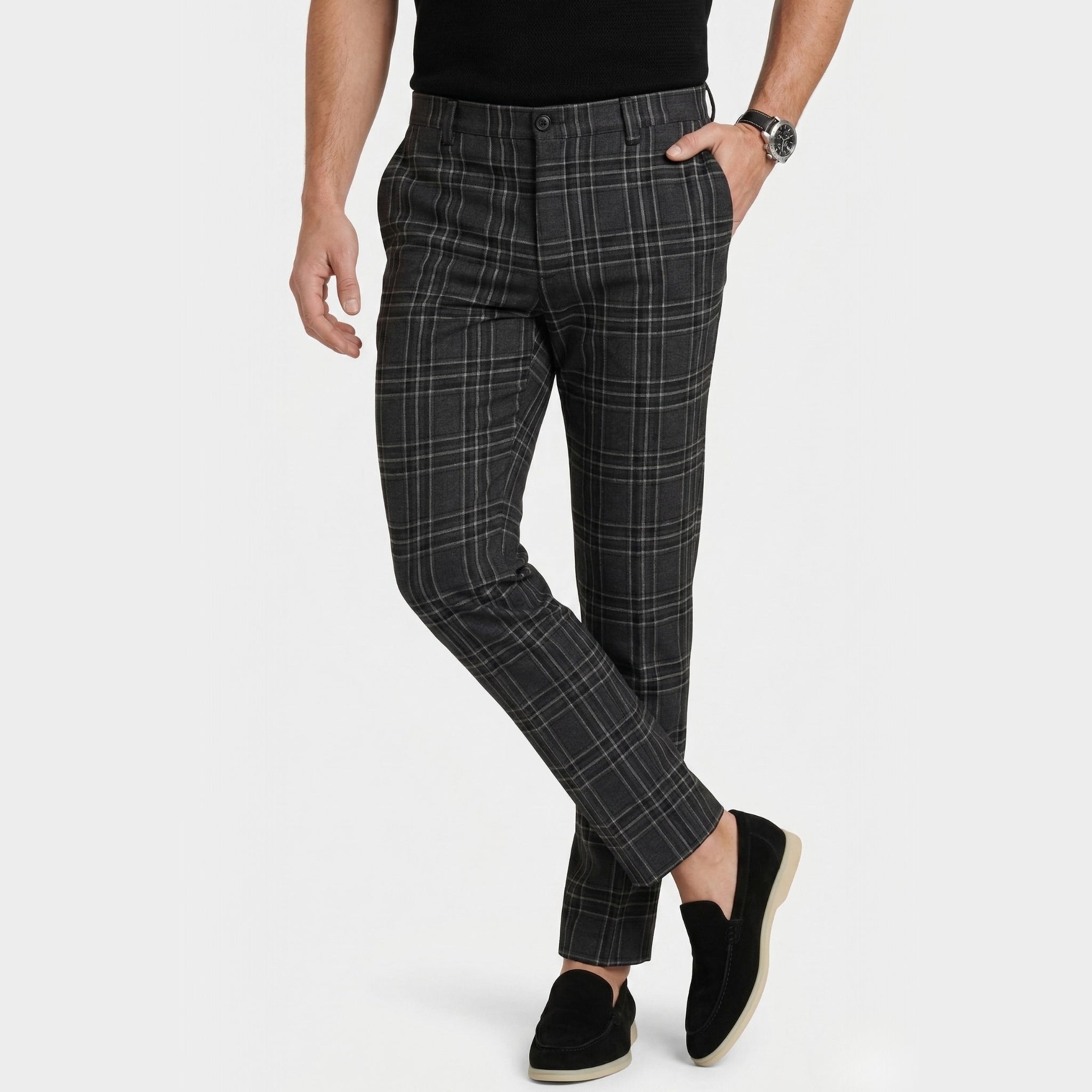 Men's Check Trousers Tailored Slim Fit