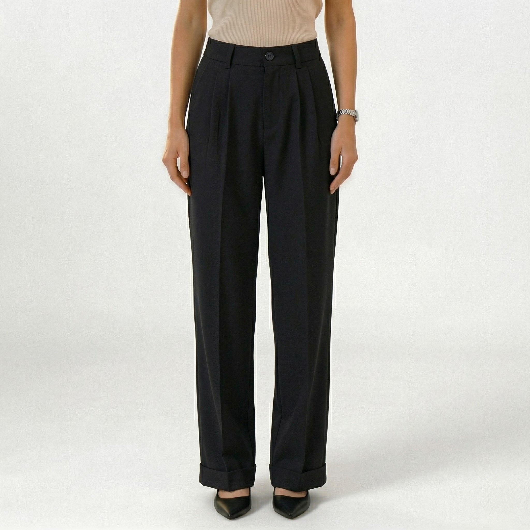 Women's High-Waist Trousers Single-Pleat Tailored Fit