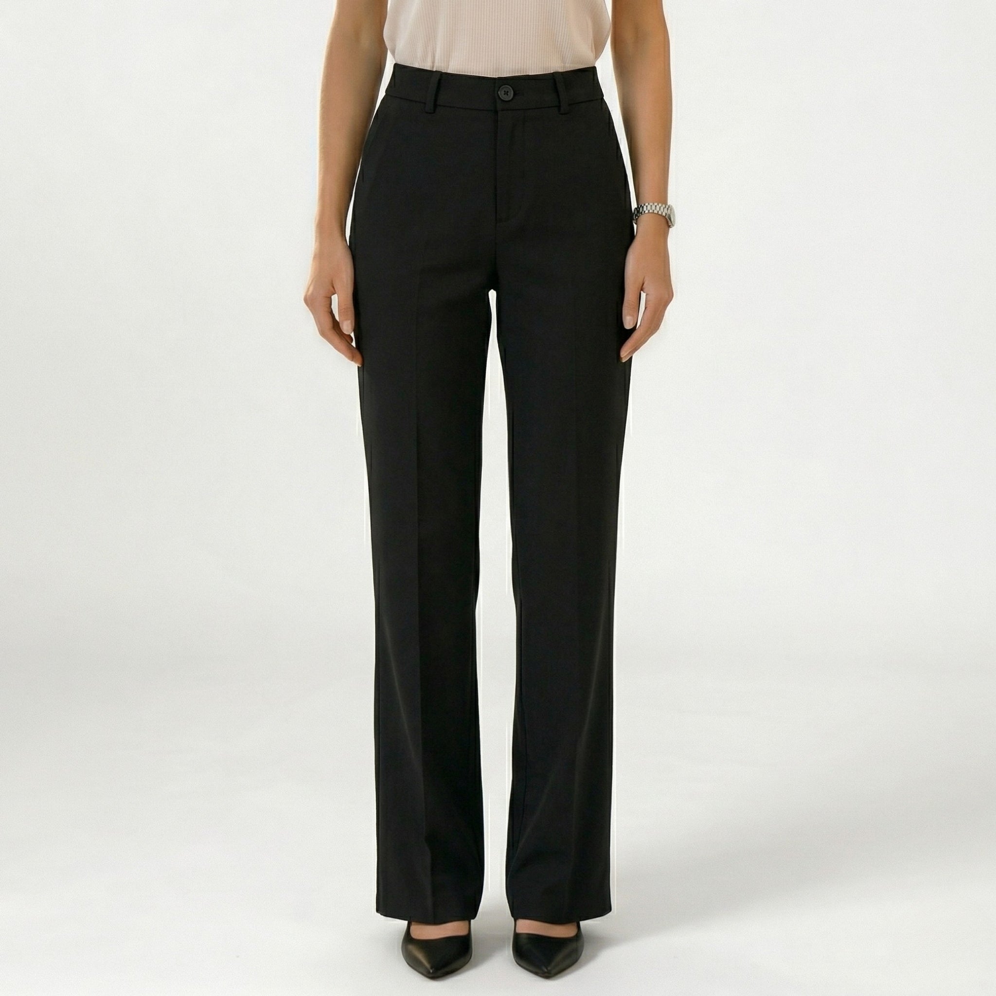 Women's Tailored Trousers Mid-Rise Flat-Front Straight Fit