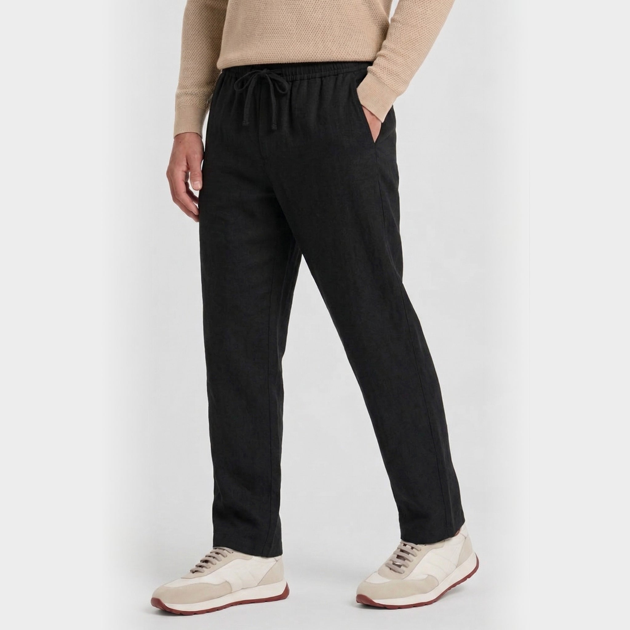 Men's Linen Trousers Drawstring Straight Fit