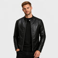 Men's Faux Leather Jacket Biker Collar Zip-Up Regular Fit
