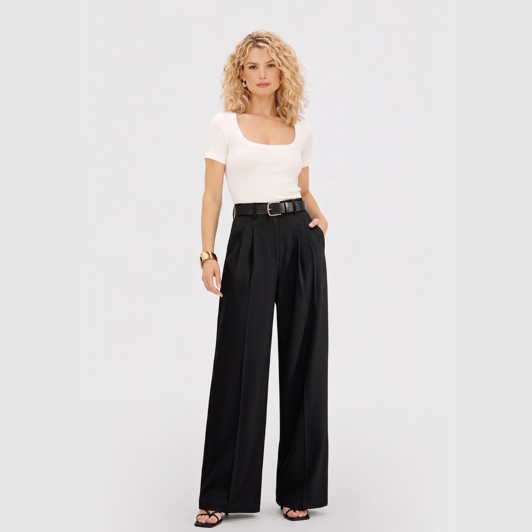 Women's High-Waist Trousers Double-Pleat Wide-Leg Fit