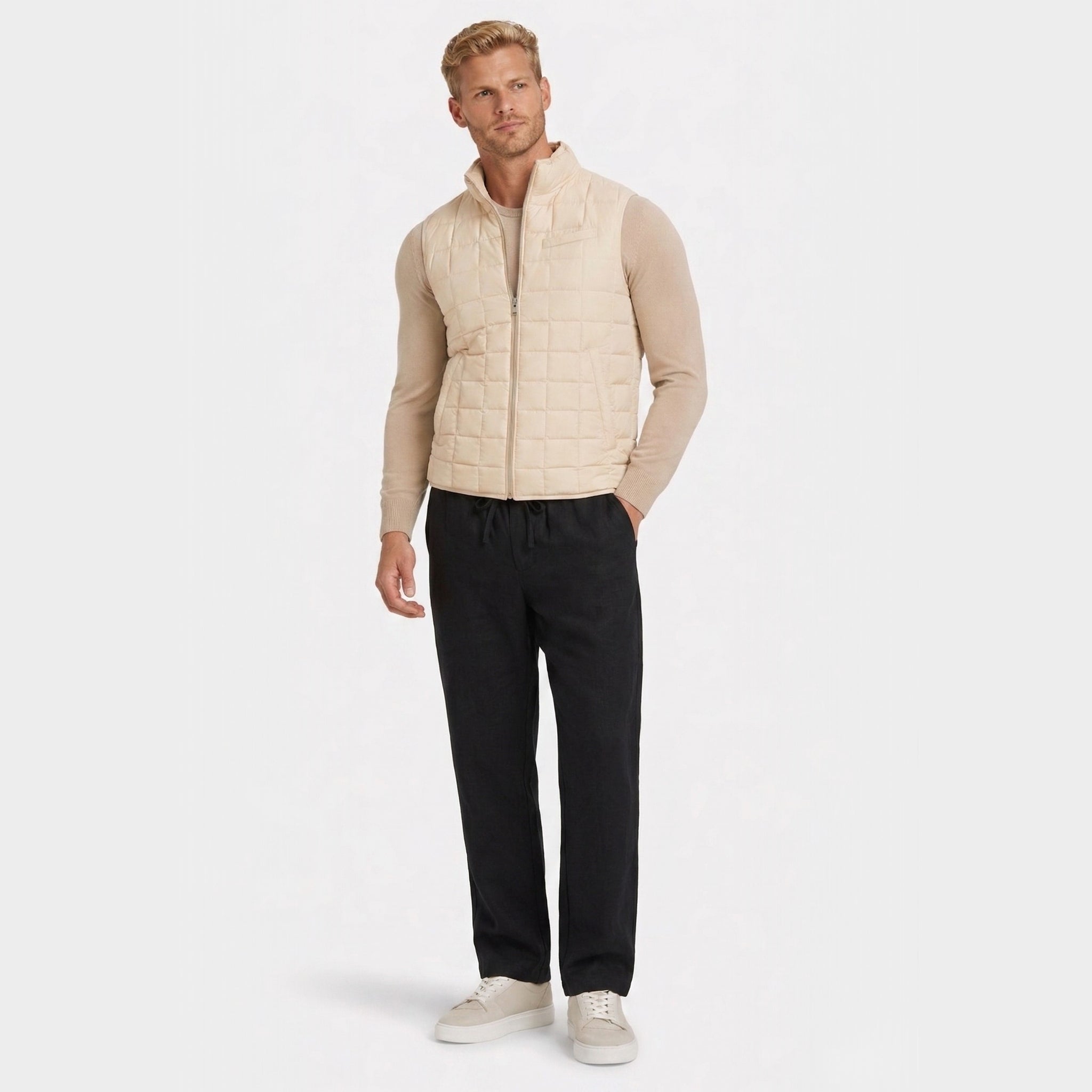 Men's Linen Trousers Drawstring Straight Fit