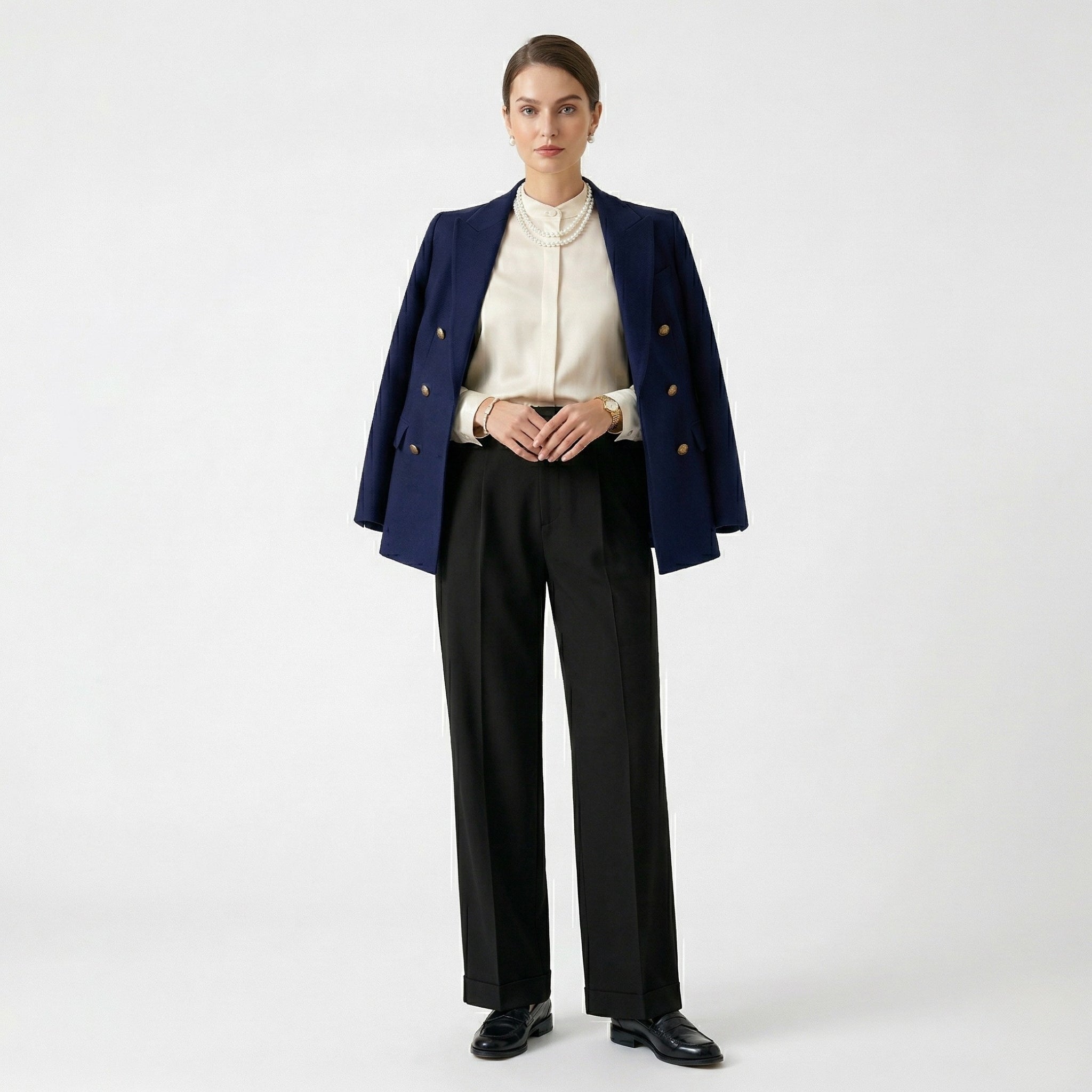 Women's High-Waist Trousers Single-Pleat Tailored Fit