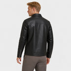 Men's Faux Leather Jacket Biker Collar Zip-Up Regular Fit