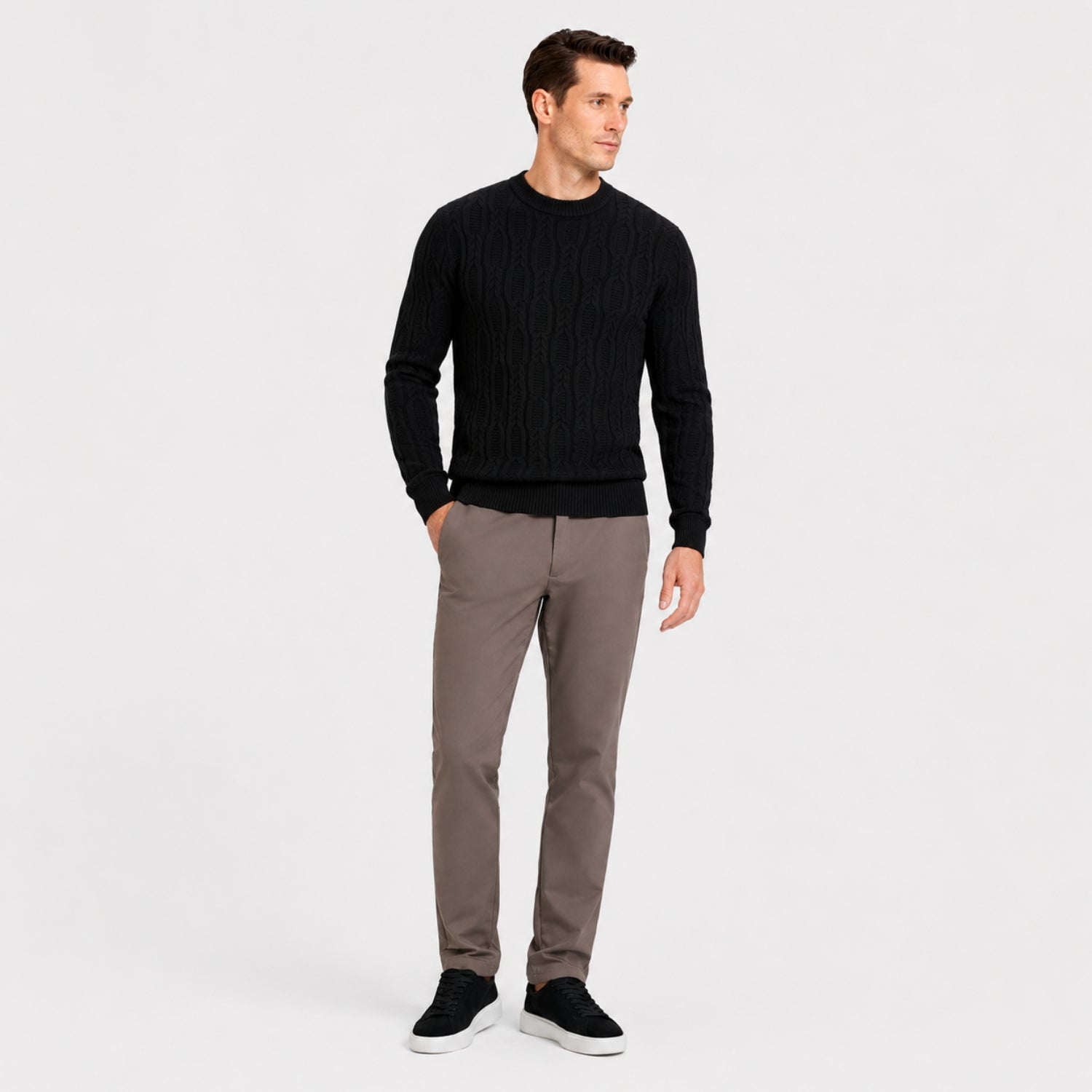 Men's Jumper Crew Neck Cable Knit Regular Fit