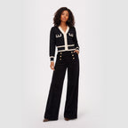 Women's Cropped Knit Cardigan V-Neck Contrast Trim Pearl Button Patch Pockets Regular Fit