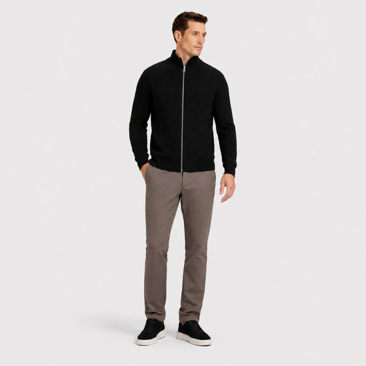 Men's Ribbed Cardigan Full-Zip Mock Neck Sleeve Regular Fit