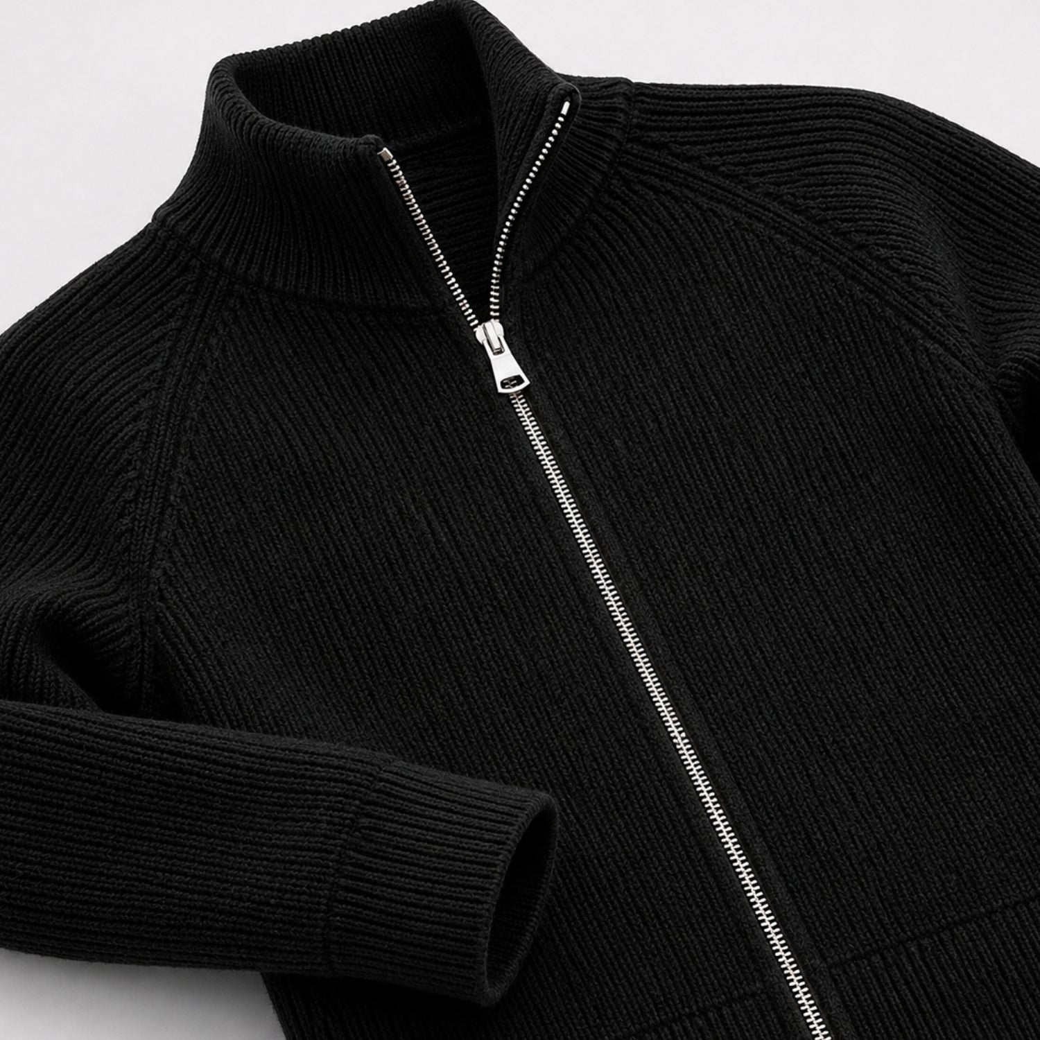 Men's Ribbed Cardigan Full-Zip Mock Neck Sleeve Regular Fit