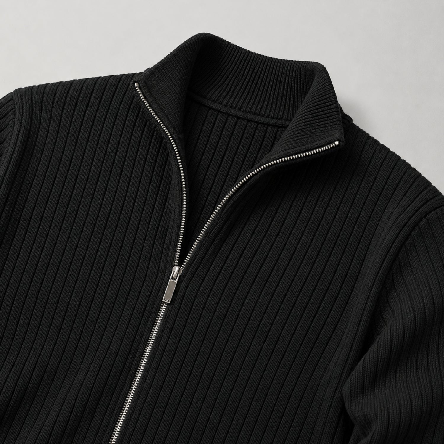 Men's Cardigan Full-Zip Funnel Neck Ribbed Regular Fit