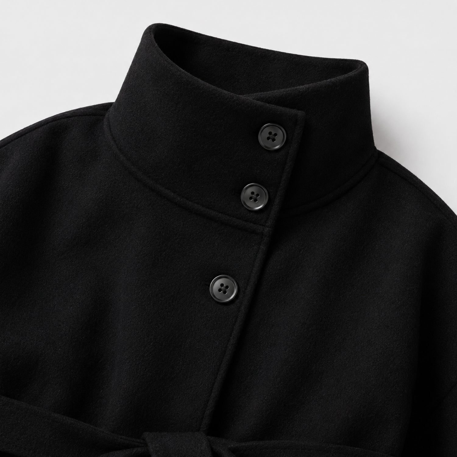 Women's Batwing Coat Jacket Funnel Neck Tie Waist Cropped Fit