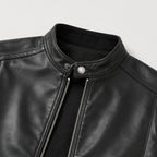 Men's Faux Leather Jacket Biker Collar Zip-Up Regular Fit