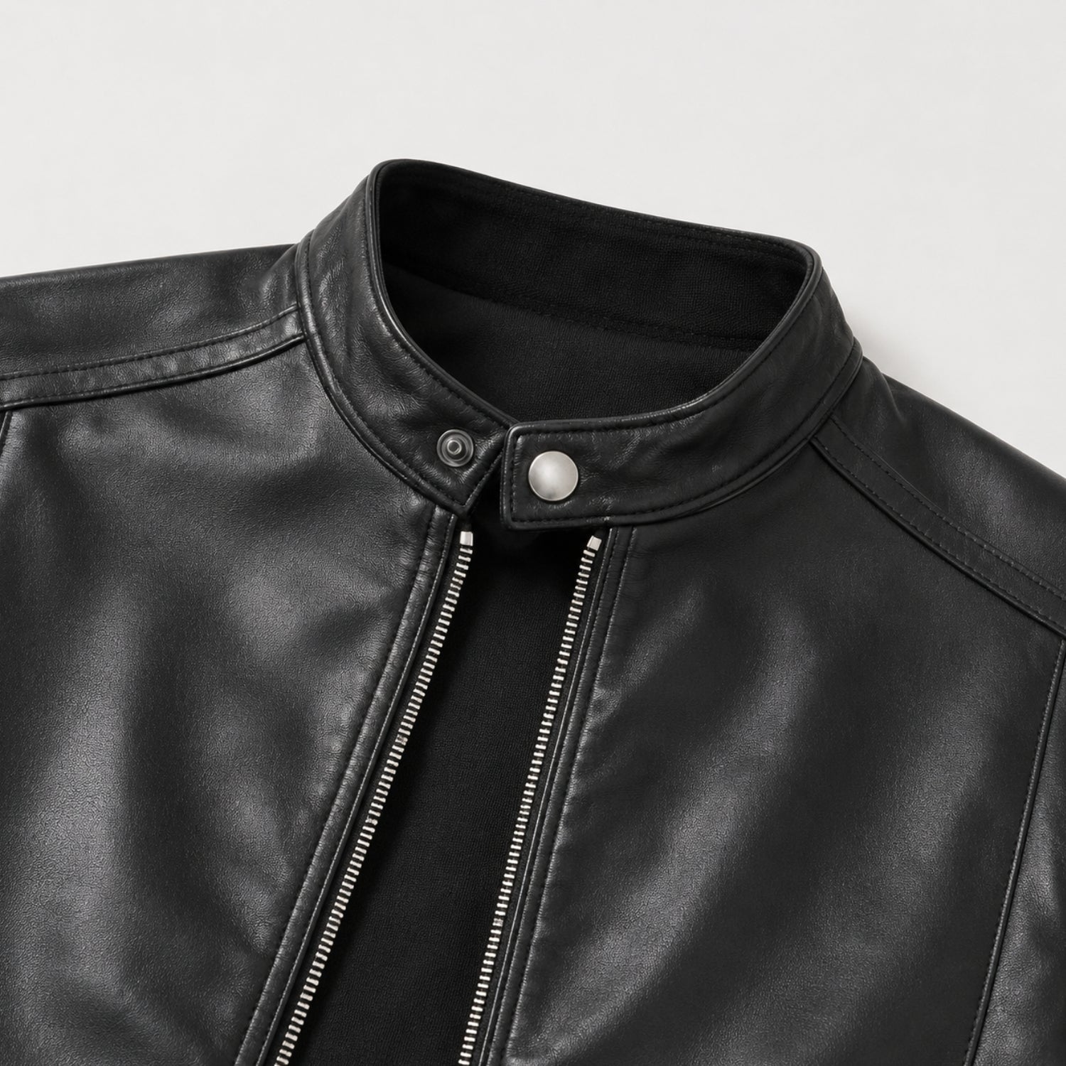 Men's Faux Leather Jacket Biker Collar Zip-Up Regular Fit