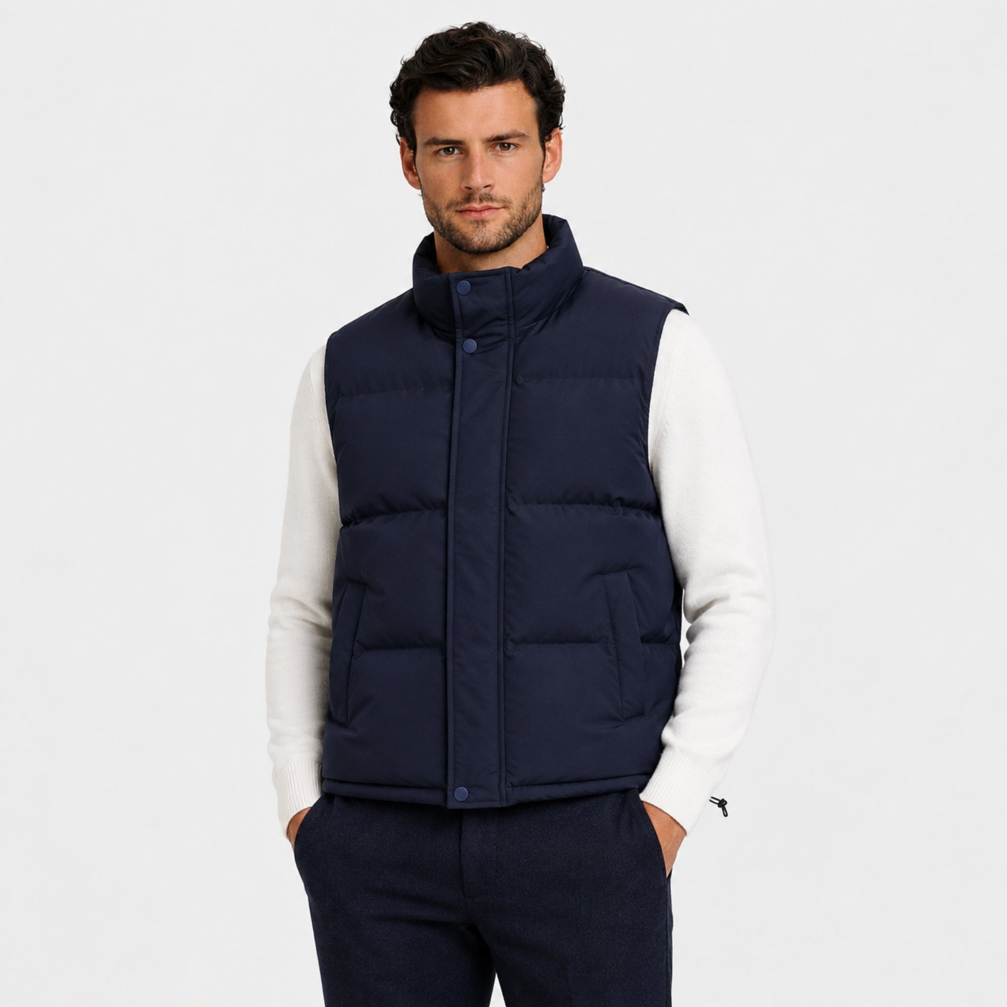Men's Puffer Gilet Funnel Neck Snap Button Zip-Up Regular Fit