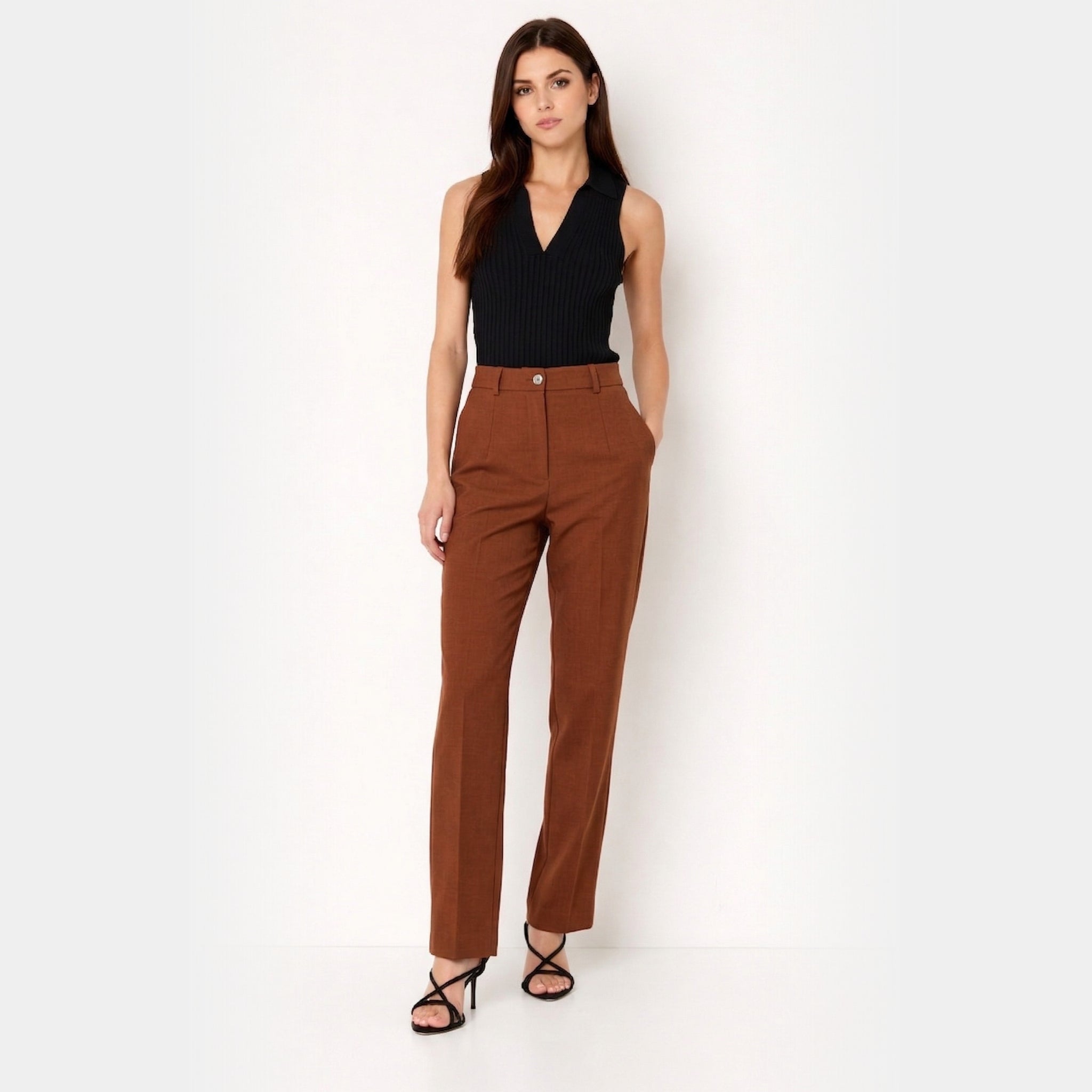 Women's High Waist Trousers Front Seam Tailored Fit