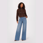 Women's Suede Jacket Funnel Neck Snap Button Regular Fit