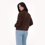 Women's Suede Jacket Funnel Neck Snap Button Regular Fit