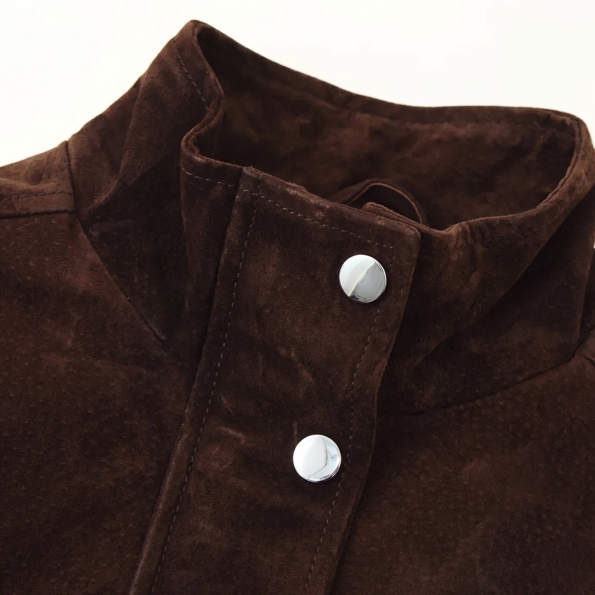 Women's Suede Jacket Funnel Neck Snap Button Regular Fit