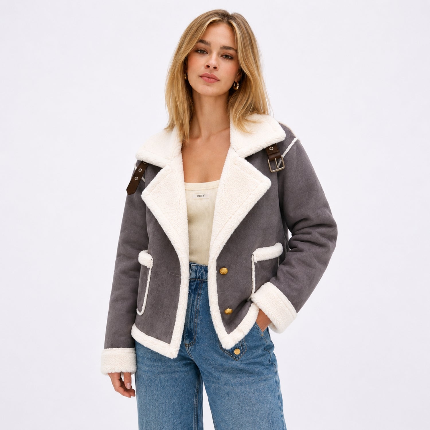 Women's Aviator Jacket Lapel Colla Regular Fit