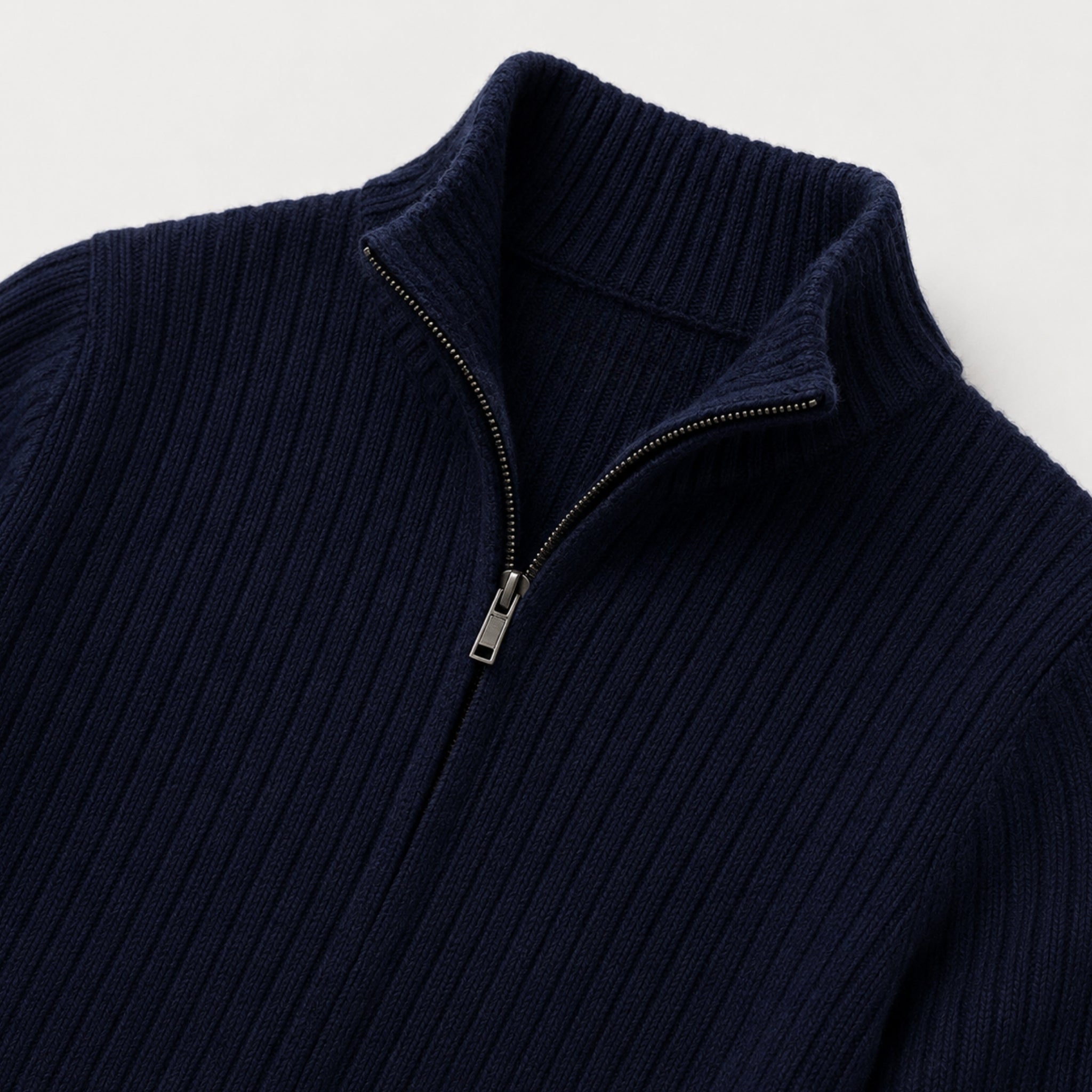 Men's Knit Cardigan Full-Zip Funnel Neck Ribbed Regular Fit