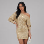 Women's Glitter Mini Dress One-Shoulder Bodycon Fit
