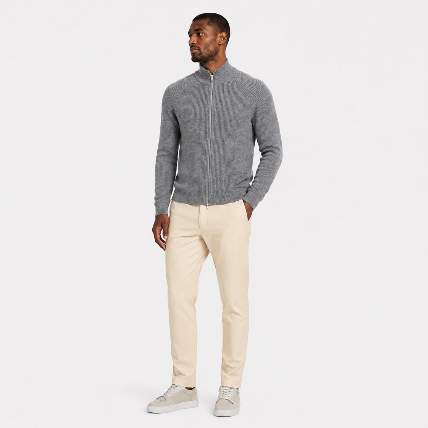 Men's Ribbed Cardigan Full-Zip Mock Neck Sleeve Regular Fit