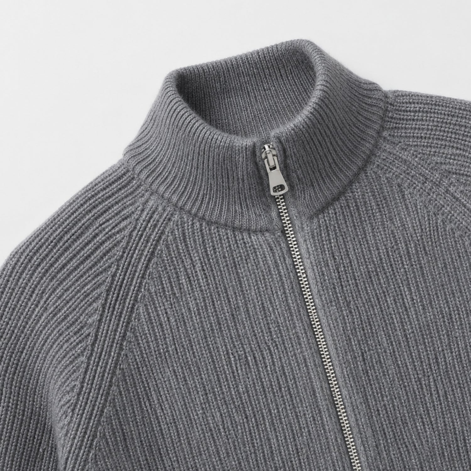 Men's Ribbed Cardigan Full-Zip Mock Neck Sleeve Regular Fit