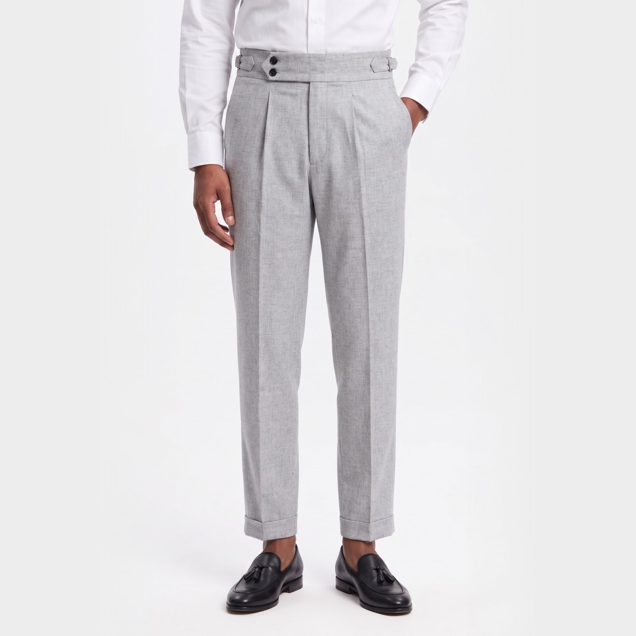 Men's Adjuster Waistband Trousers Double-Pleat Tapered Fit