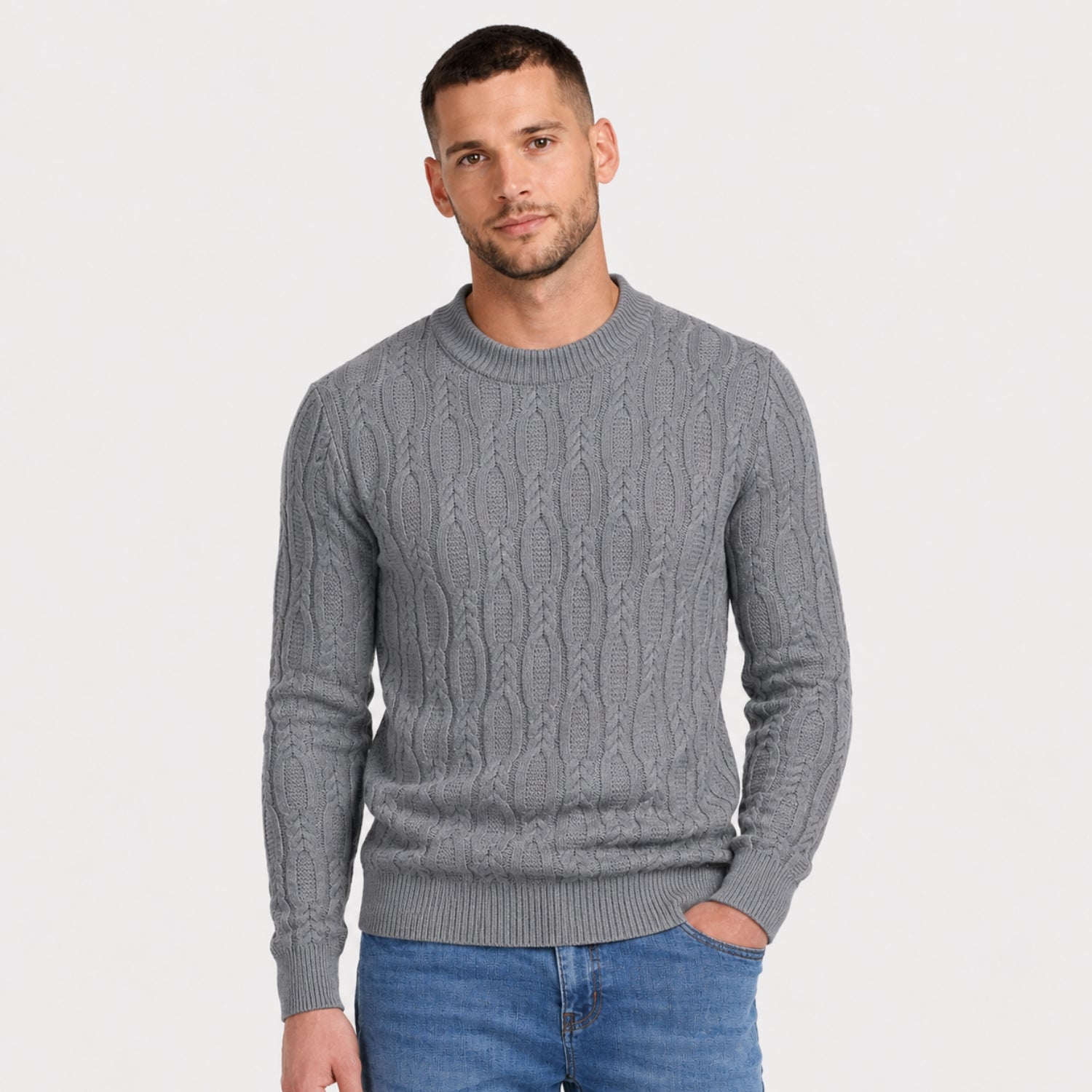 Men's Jumper Crew Neck Cable Knit Regular Fit