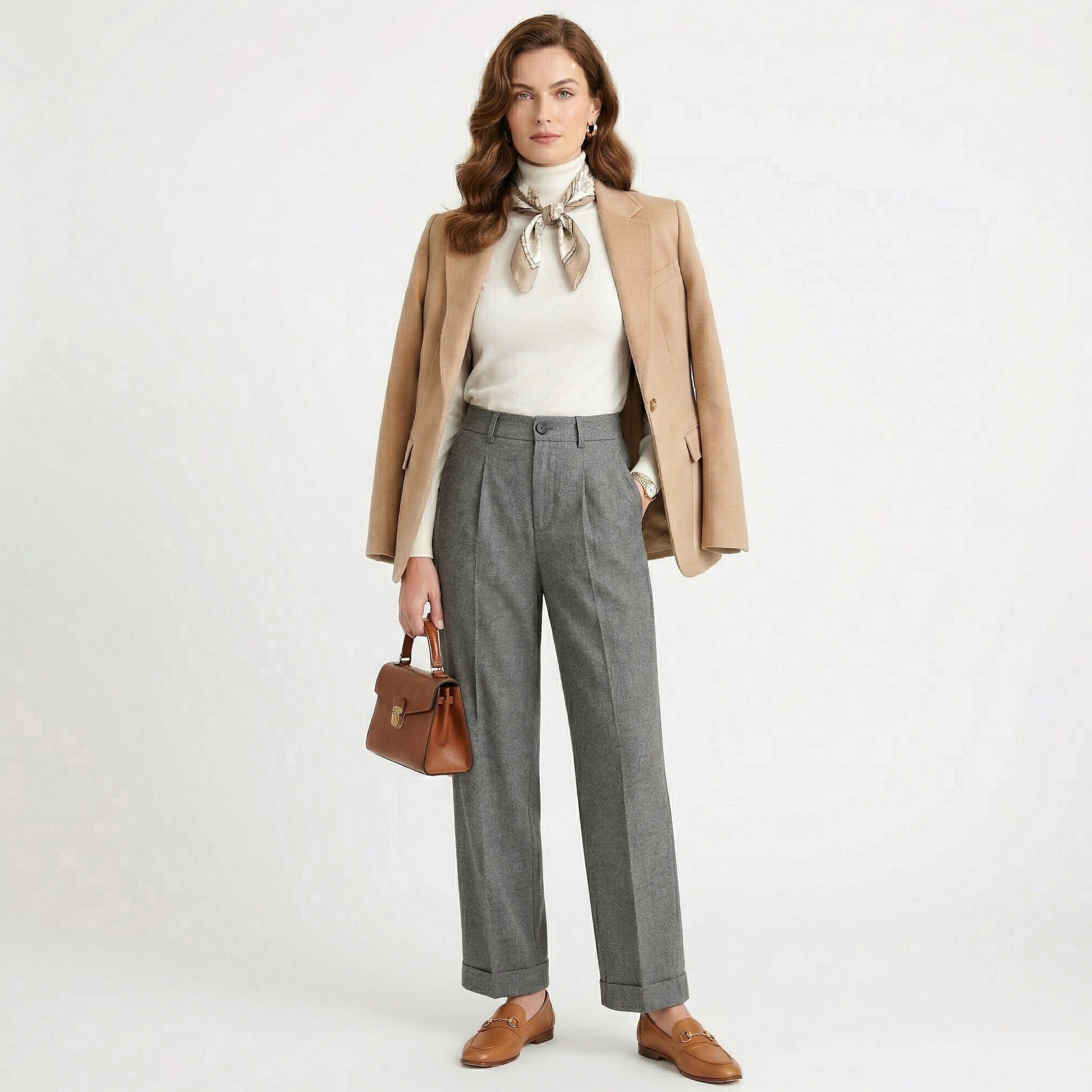 Women's High-Waist Trousers Single-Pleat Tailored Fit