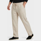 Men's Linen Trousers Drawstring Straight Fit