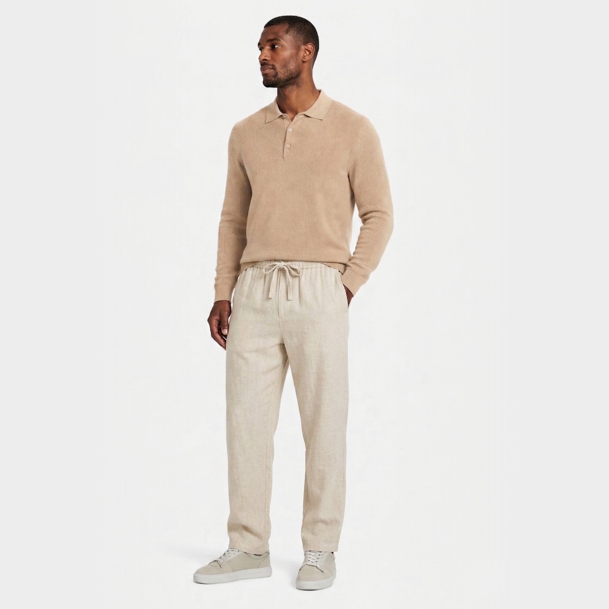 Men's Linen Trousers Drawstring Straight Fit