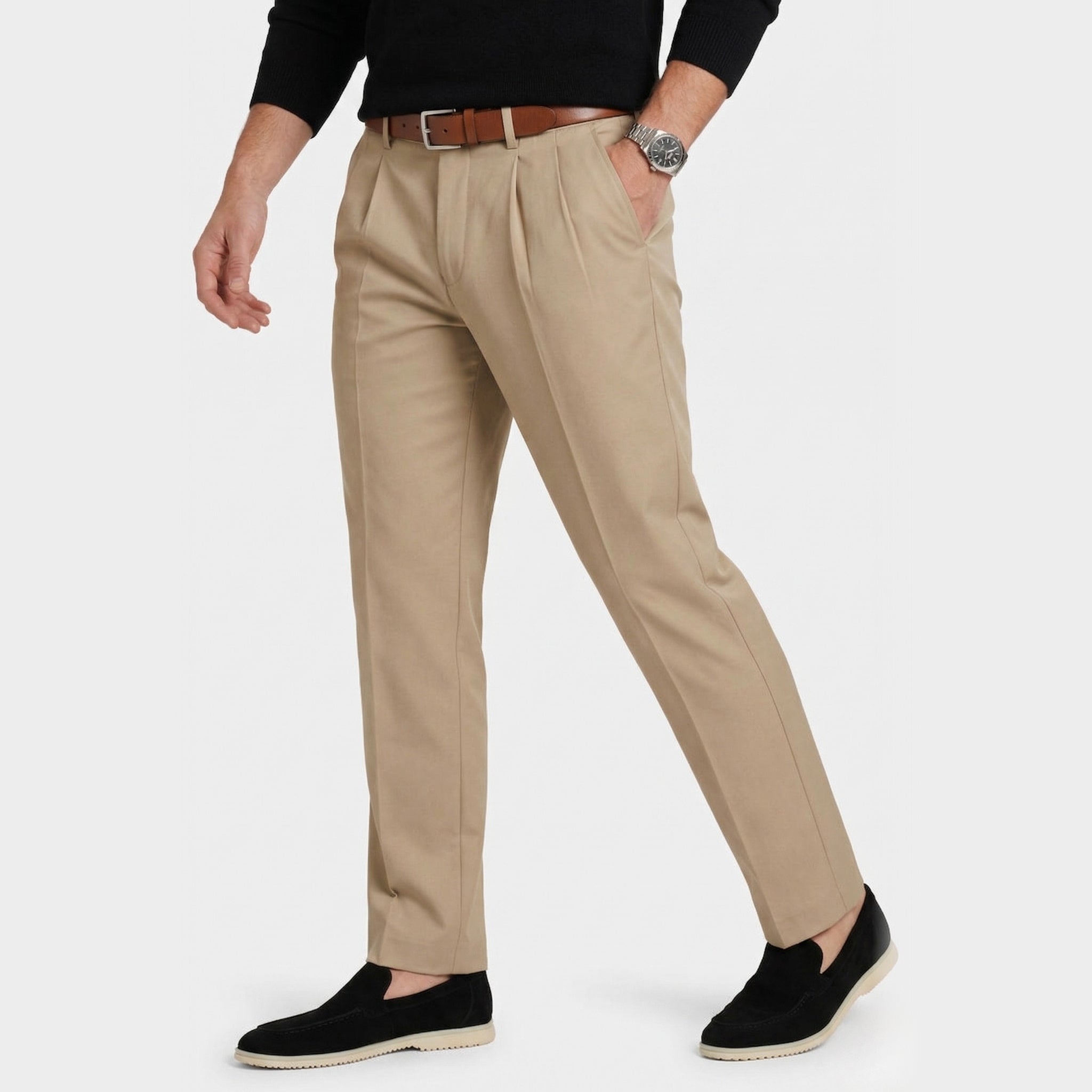 Men's Chino Trousers  Single-Pleat Straight Fit