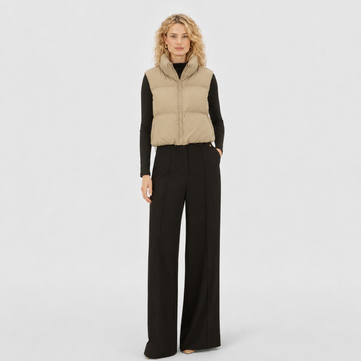Women's Cropped Puffer Vest Zip-Up Regular Fit